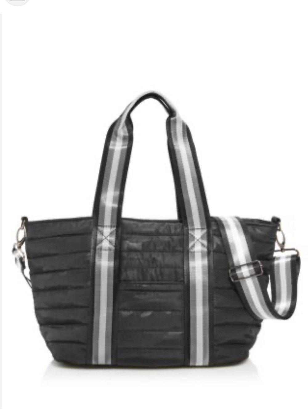 Think Royln Jet Set Wingman Quilted Stripe-Handle Tote Bag in Black and Gray